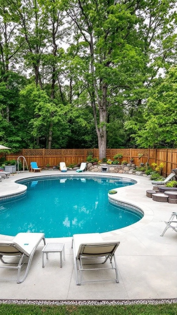 A vibrant and inviting pool area designed for kids, featuring colorful floats and shallow water zones.